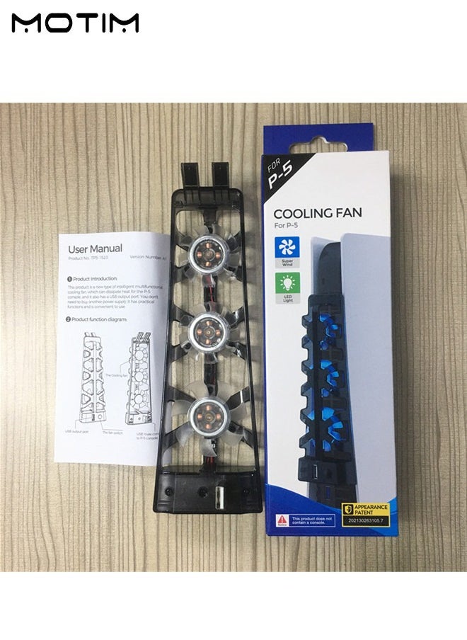 PS5 Cooling Fan, PS5 Accessories PS5 Cooler with 3 High-Speed Cooling Fans (5000RPM) and Cool LED Light, PS5 Fan Cooling Fan Come with USB Port for Sony PS5 Digital/Disc Edition