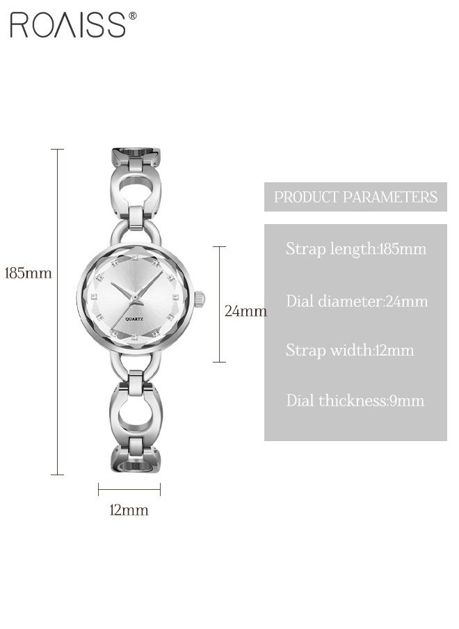 Women's Skeletonized Bracelet Quartz Watch, Analog Display Round Silver Dial Watch with Rhinestones Decoration, Waterproof Elegant Watch as Gift for Women