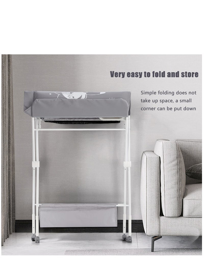 Baby Portable Diaper Changing Table, Foldable Changing Table for Baby with Wheels, Baby Diaper Changing Station with 3-Level Adjustable Height, Portable Changing Table with Large Organizers Grey