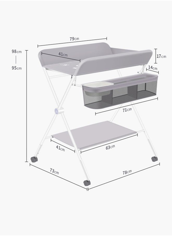 Baby Portable Diaper Changing Table, Foldable Changing Table for Baby with Wheels, Baby Diaper Changing Station with 3-Level Adjustable Height, Portable Changing Table with Large Organizers Grey