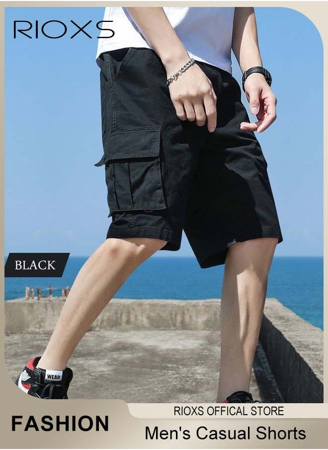 Men's Casual Loose Shorts, Outdoor Quick Drying Sports Short Pants, Stretch Short With Multiple Pockets, Relaxed Fit Cotton Blend Work Shorts, Lightweight Running Shorts, Comfy Breathable Athletic Shorts
