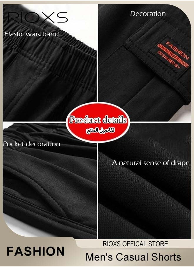 Men's Casual Loose Shorts, Outdoor Quick Drying Sports Short Pants, Stretch Short With Multiple Pockets, Relaxed Fit Cotton Blend Work Shorts, Lightweight Running Shorts, Comfy Breathable Athletic Shorts