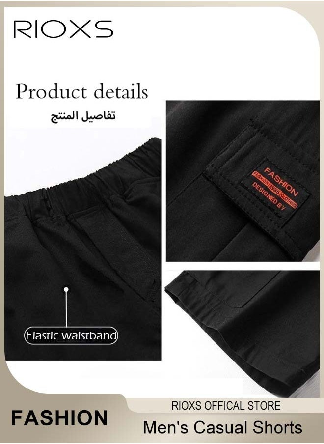 Men's Casual Loose Shorts, Outdoor Quick Drying Sports Short Pants, Stretch Short With Multiple Pockets, Relaxed Fit Cotton Blend Work Shorts, Lightweight Running Shorts, Comfy Breathable Athletic Shorts
