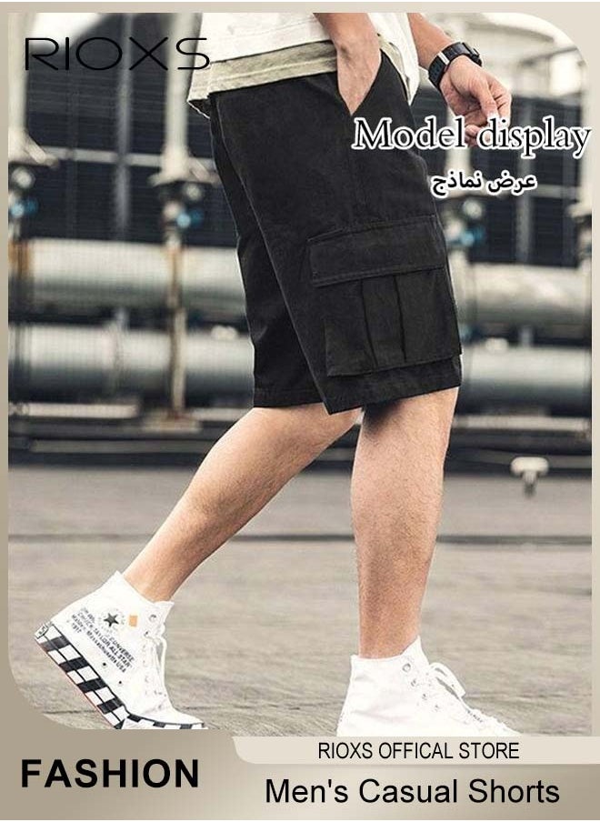 Men's Casual Loose Shorts, Outdoor Quick Drying Sports Short Pants, Stretch Short With Multiple Pockets, Relaxed Fit Cotton Blend Work Shorts, Lightweight Running Shorts, Comfy Breathable Athletic Shorts
