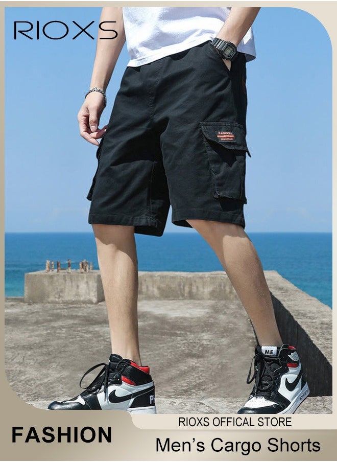 Men's Casual Loose Shorts, Outdoor Quick Drying Sports Short Pants, Stretch Short With Multiple Pockets, Relaxed Fit Cotton Blend Work Shorts, Lightweight Running Shorts, Comfy Breathable Athletic Shorts