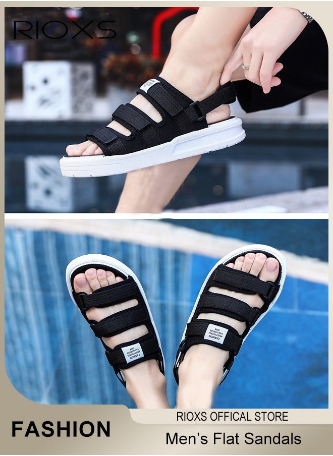 Men's Casual Open Toe Sandals, Water Sandal, Non Slip Beach Sandals, Breathable Sneakers, Pool Slide Adjustable Flat Shoes With Back-Strap, Lightweight Slides Sandals, Comfort Flat Slip-ons