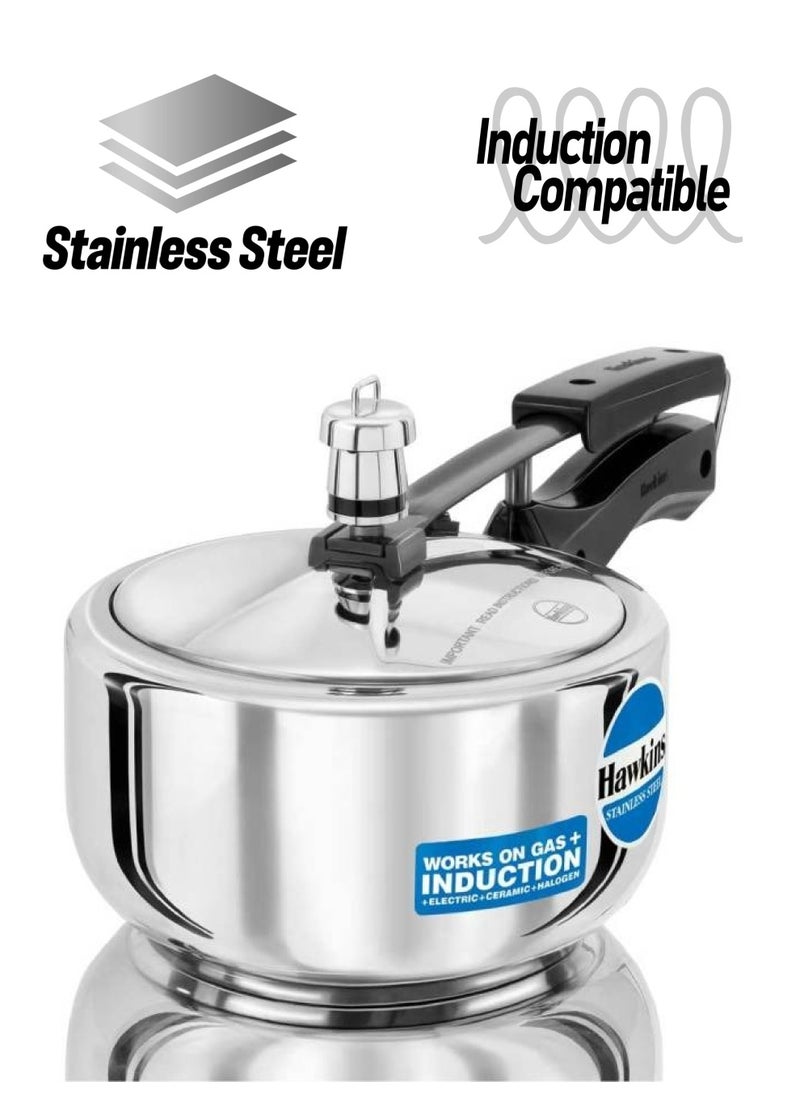 2 LitersLiters 2 Liters, Stainless Steel Pressure Cooker, Inner Lid, Induction Compatible, Silver Silver