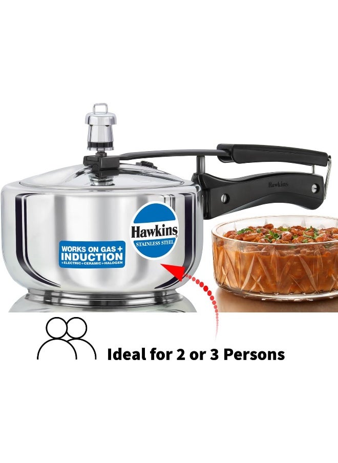 2 LitersLiters 2 Liters, Stainless Steel Pressure Cooker, Inner Lid, Induction Compatible, Silver Silver