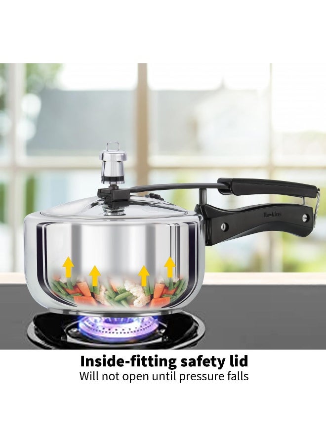 2 LitersLiters 2 Liters, Stainless Steel Pressure Cooker, Inner Lid, Induction Compatible, Silver Silver