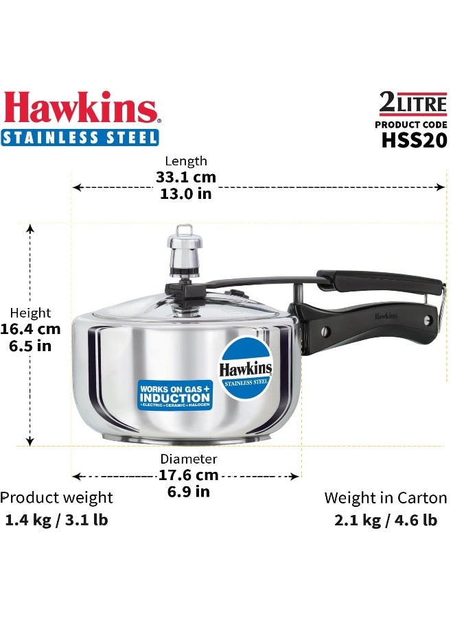 2 LitersLiters 2 Liters, Stainless Steel Pressure Cooker, Inner Lid, Induction Compatible, Silver Silver