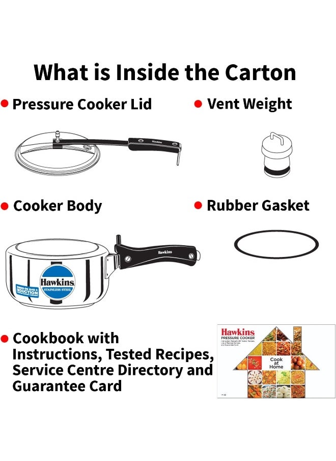 2 LitersLiters 2 Liters, Stainless Steel Pressure Cooker, Inner Lid, Induction Compatible, Silver Silver