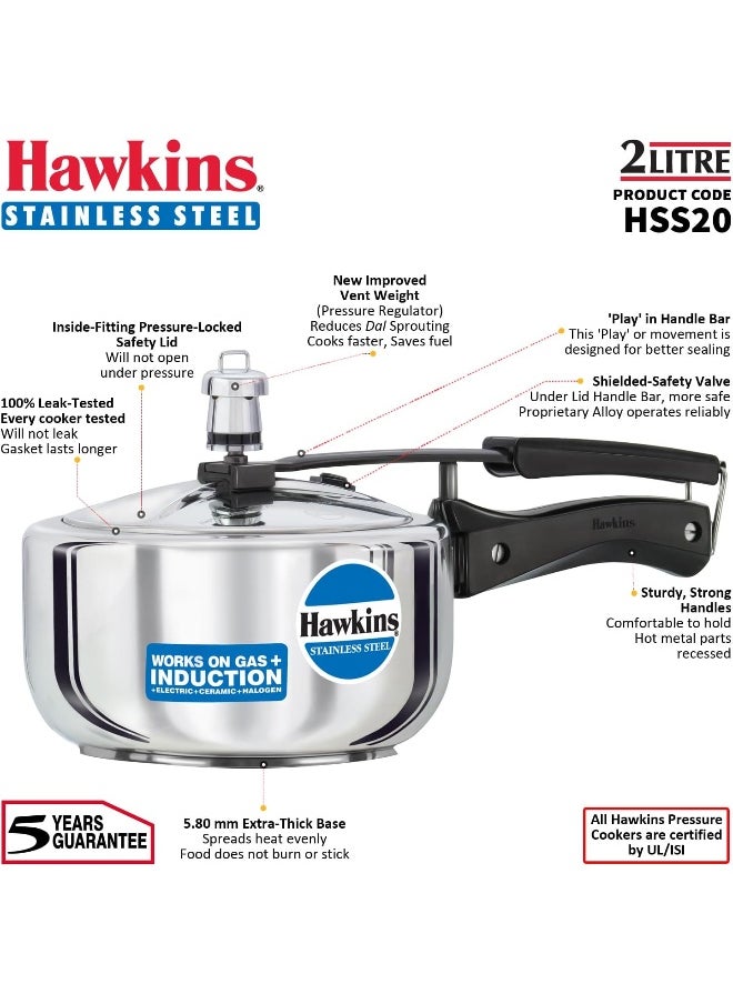 2 LitersLiters 2 Liters, Stainless Steel Pressure Cooker, Inner Lid, Induction Compatible, Silver Silver