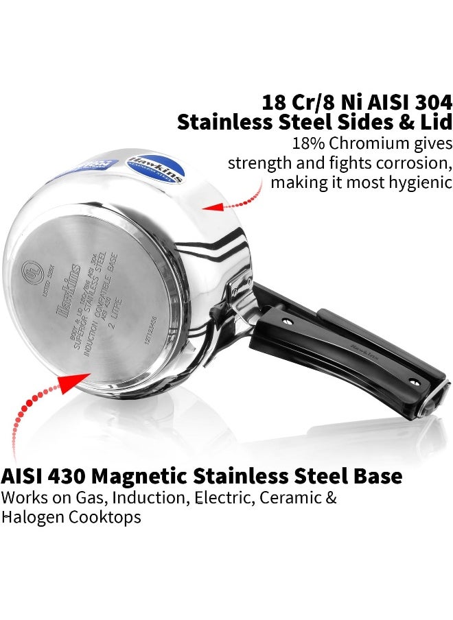 2 LitersLiters 2 Liters, Stainless Steel Pressure Cooker, Inner Lid, Induction Compatible, Silver Silver