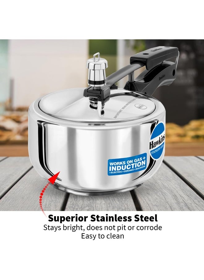 2 LitersLiters 2 Liters, Stainless Steel Pressure Cooker, Inner Lid, Induction Compatible, Silver Silver