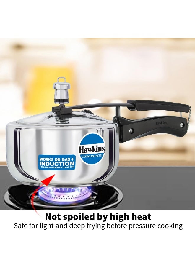 2 LitersLiters 2 Liters, Stainless Steel Pressure Cooker, Inner Lid, Induction Compatible, Silver Silver