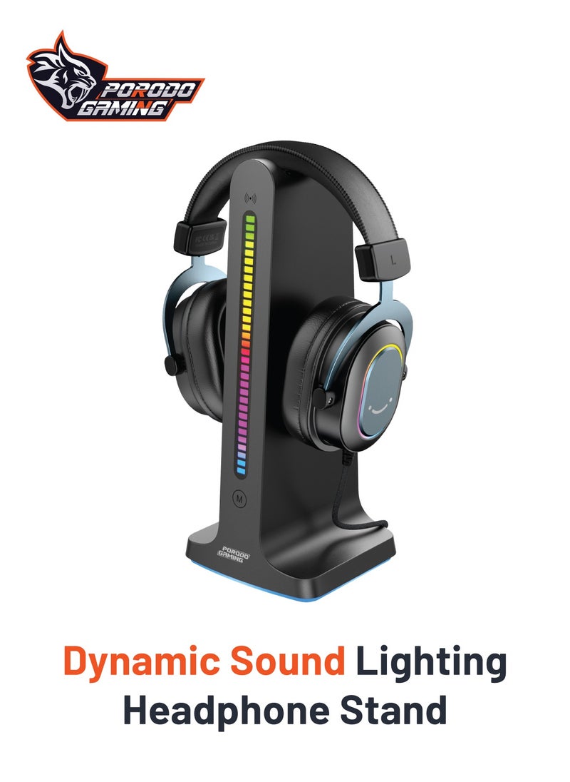 Stand Gaming RGB Dynamic Sound Lighting Headphone Stand with Cable Storage 300mAh - Black