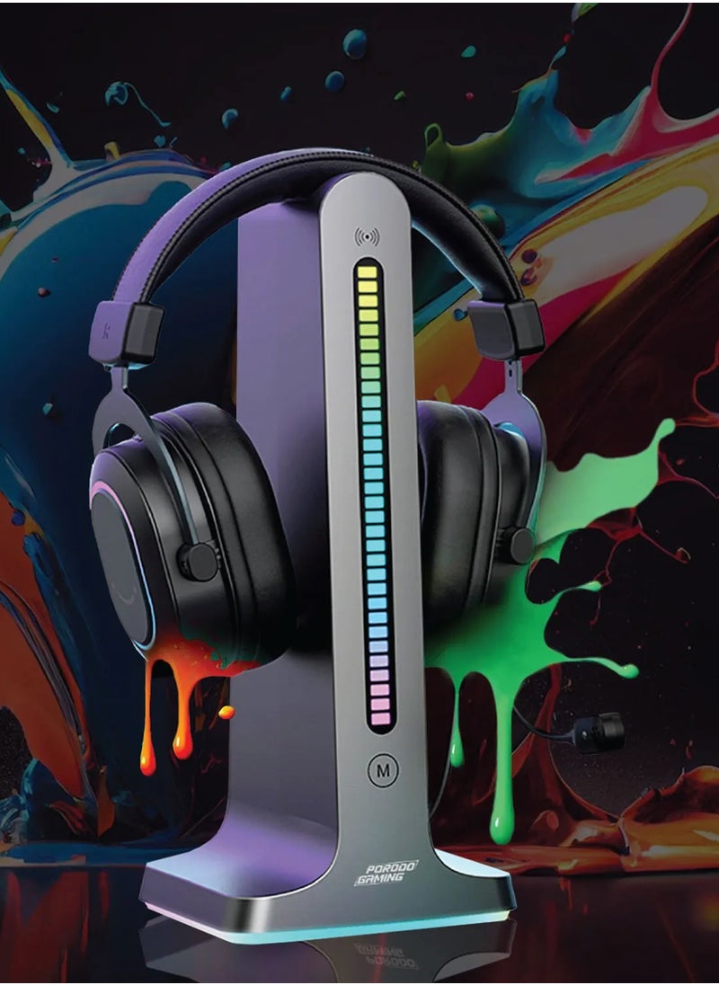 Stand Gaming RGB Dynamic Sound Lighting Headphone Stand with Cable Storage 300mAh - Black