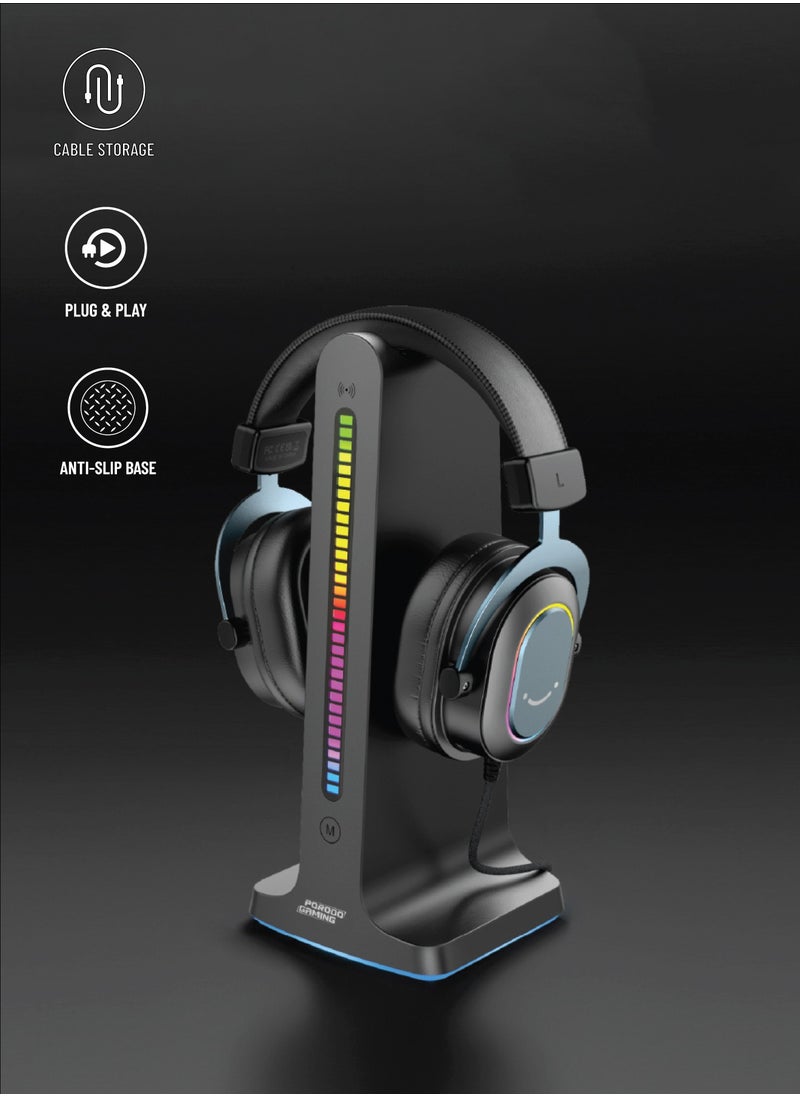 Stand Gaming RGB Dynamic Sound Lighting Headphone Stand with Cable Storage 300mAh - Black