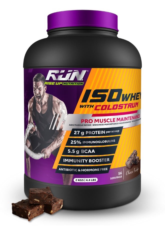 ISO WHEY With Colostrum, Lactose Free, Soy Free, Pro Muscle Maintenance, 27G Protein, 5.5G BCAA, Immunity Booster, 2KG (Choco Fudge)
