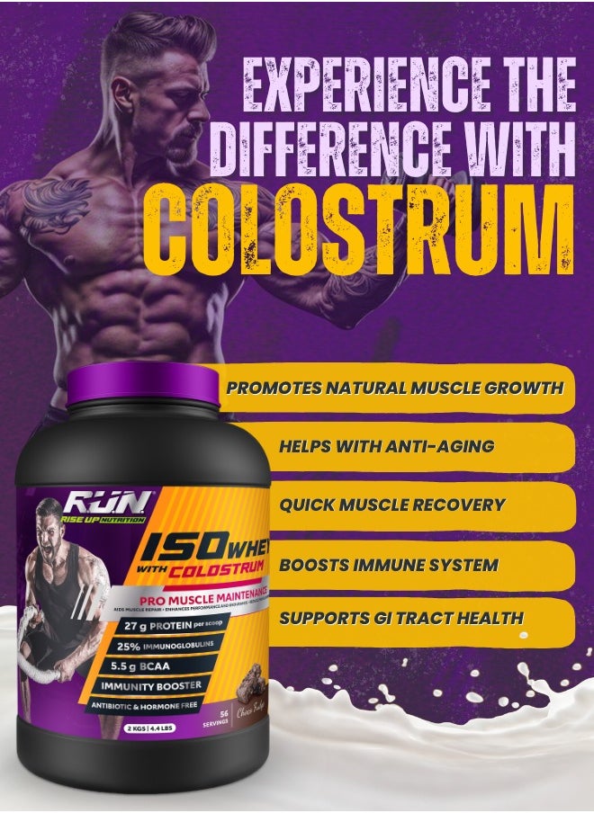 ISO WHEY With Colostrum, Lactose Free, Soy Free, Pro Muscle Maintenance, 27G Protein, 5.5G BCAA, Immunity Booster, 2KG (Choco Fudge)