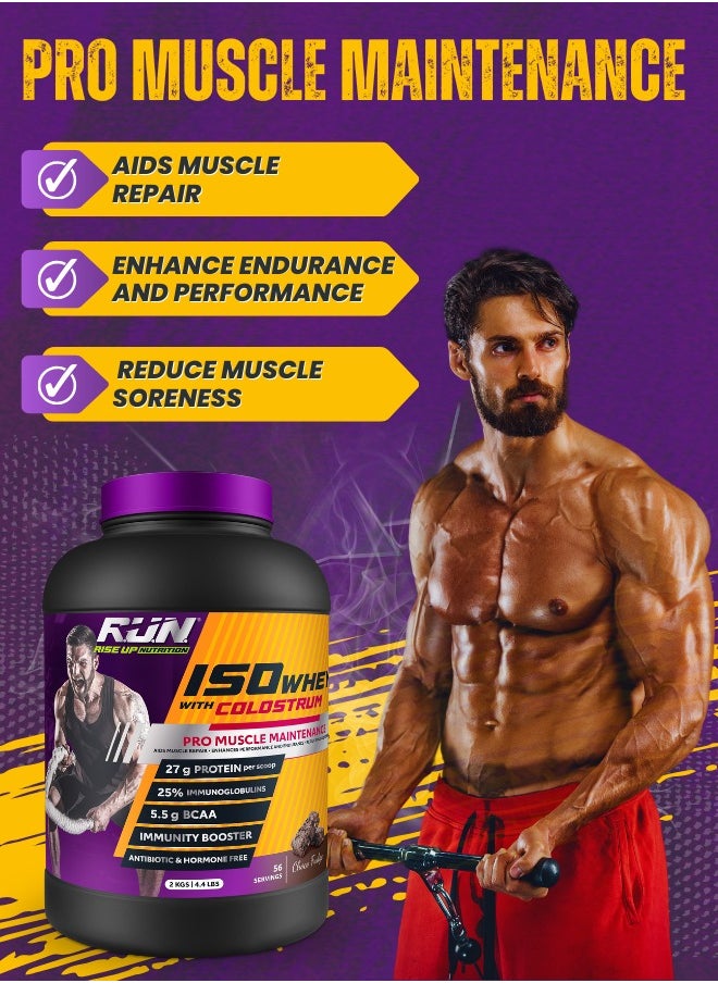 ISO WHEY With Colostrum, Lactose Free, Soy Free, Pro Muscle Maintenance, 27G Protein, 5.5G BCAA, Immunity Booster, 2KG (Choco Fudge)