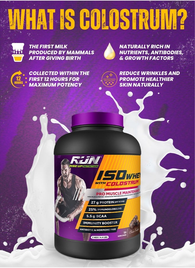 ISO WHEY With Colostrum, Lactose Free, Soy Free, Pro Muscle Maintenance, 27G Protein, 5.5G BCAA, Immunity Booster, 2KG (Choco Fudge)