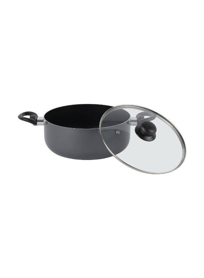 Royalford 10pcs Non Stick Cookware Set RF11972 Press Aluminum Body with 3 Layer Coating CD Base Bakelite Handles and Tempered Glass Lid Grey Large