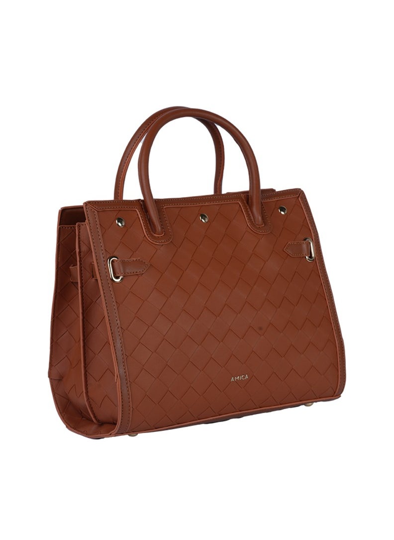 Makeda Ladies Weaved Leather Satchel Handbag with Top Handle