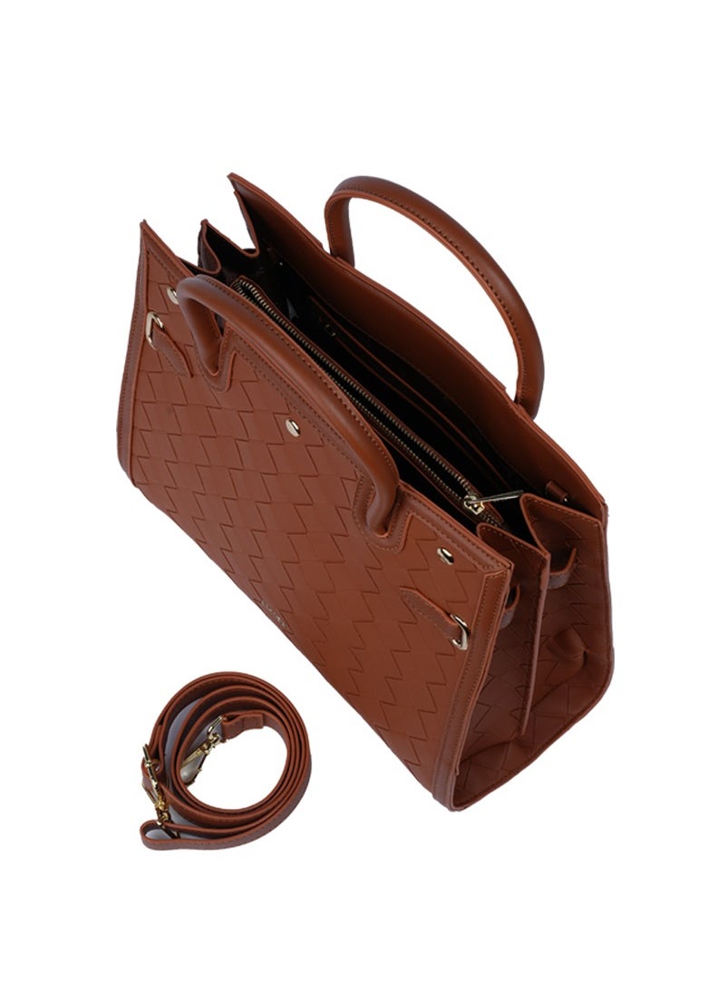 Makeda Ladies Weaved Leather Satchel Handbag with Top Handle