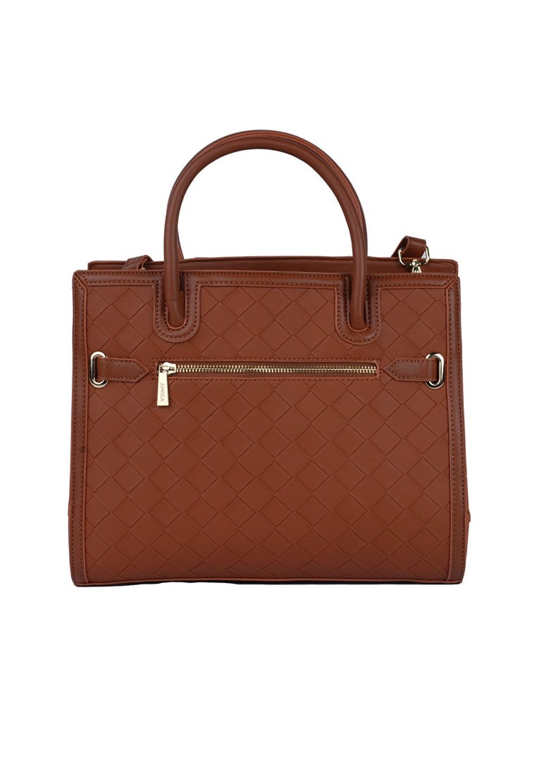 Makeda Ladies Weaved Leather Satchel Handbag with Top Handle
