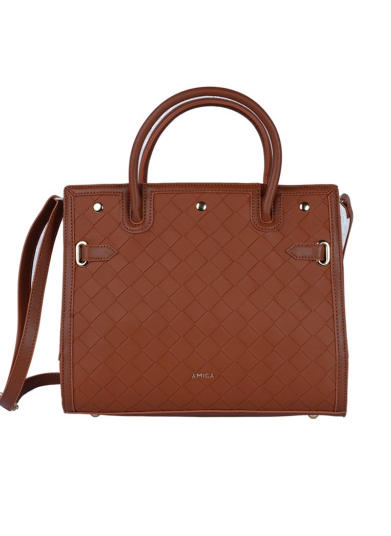 Makeda Ladies Weaved Leather Satchel Handbag with Top Handle