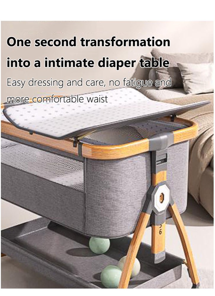 Baby Bassinet, Bedside Bassinet for Baby, 6 Height Adjustable Baby Bed, 3 in 1 Bassinet Bedside Sleeper with Wheels, Mosquito Net, Portable Bedside Crib for Infant/Baby/Newborn (Light Grey)