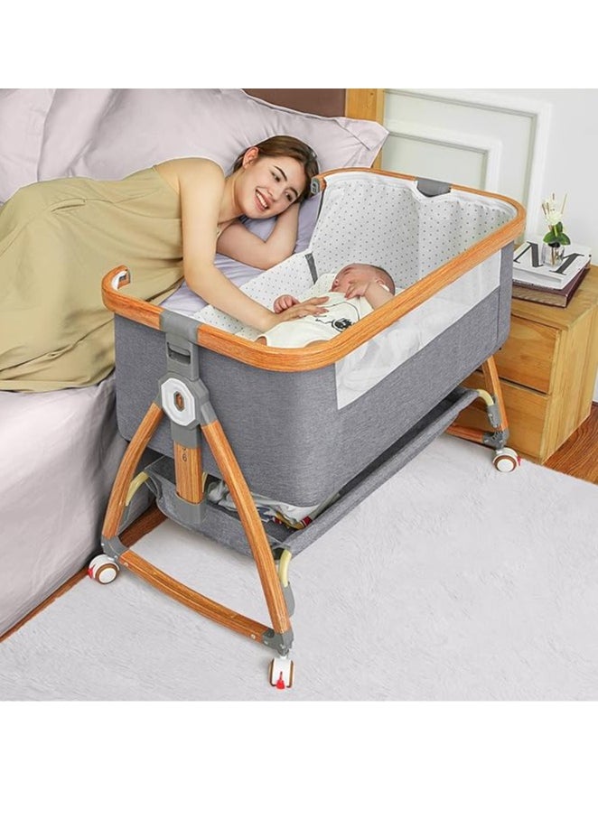 Baby Bassinet, Bedside Bassinet for Baby, 6 Height Adjustable Baby Bed, 3 in 1 Bassinet Bedside Sleeper with Wheels, Mosquito Net, Portable Bedside Crib for Infant/Baby/Newborn (Light Grey)