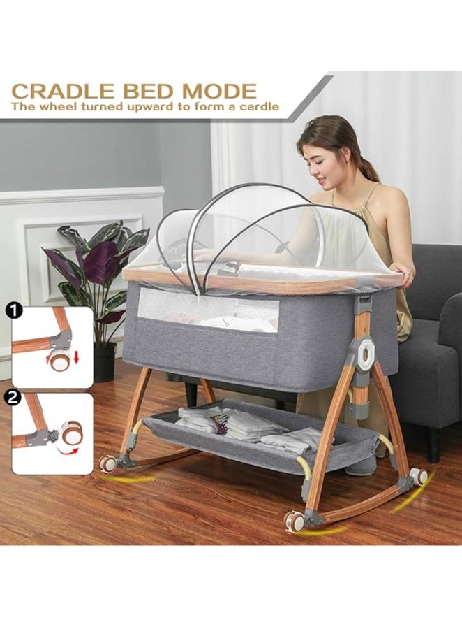 Baby Bassinet, Bedside Bassinet for Baby, 6 Height Adjustable Baby Bed, 3 in 1 Bassinet Bedside Sleeper with Wheels, Mosquito Net, Portable Bedside Crib for Infant/Baby/Newborn (Light Grey)