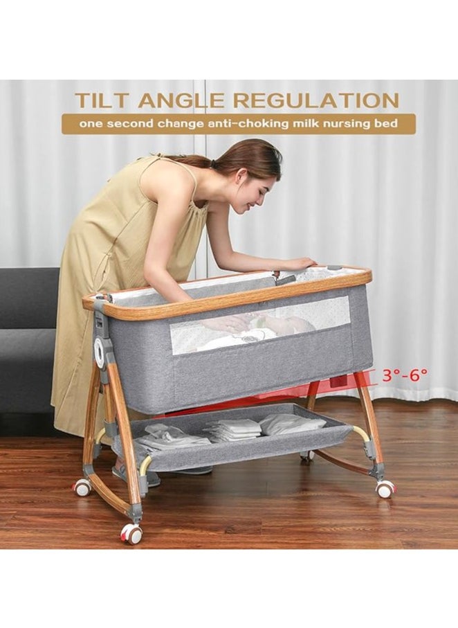 Baby Bassinet, Bedside Bassinet for Baby, 6 Height Adjustable Baby Bed, 3 in 1 Bassinet Bedside Sleeper with Wheels, Mosquito Net, Portable Bedside Crib for Infant/Baby/Newborn (Light Grey)