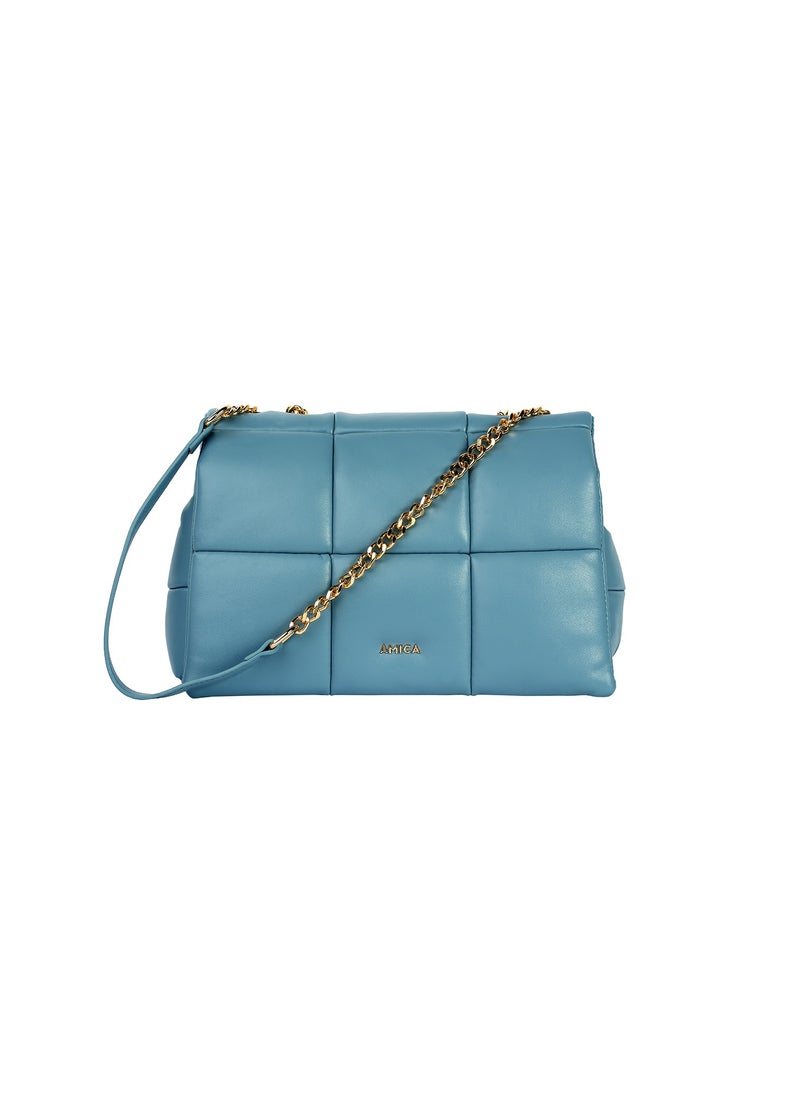 Stella Women's Soft Leather Puffer Shoulder Crossbody Handbag with Metal Chain