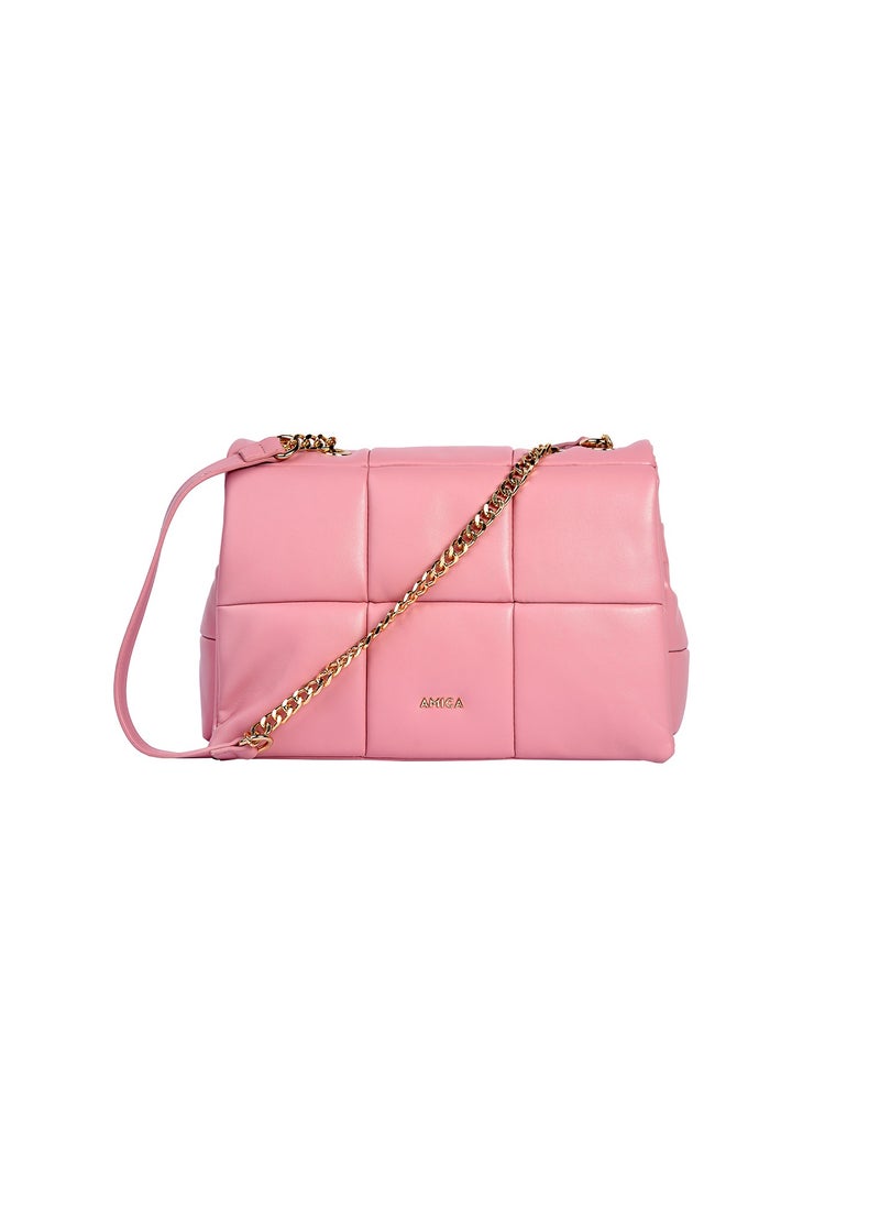 Stella Women's Soft Leather Puffer Shoulder Crossbody Handbag with Metal Chain
