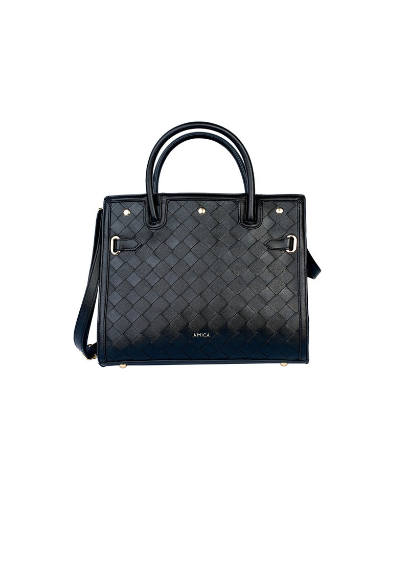 Makeda Ladies Weaved Leather Satchel Handbag with top handles