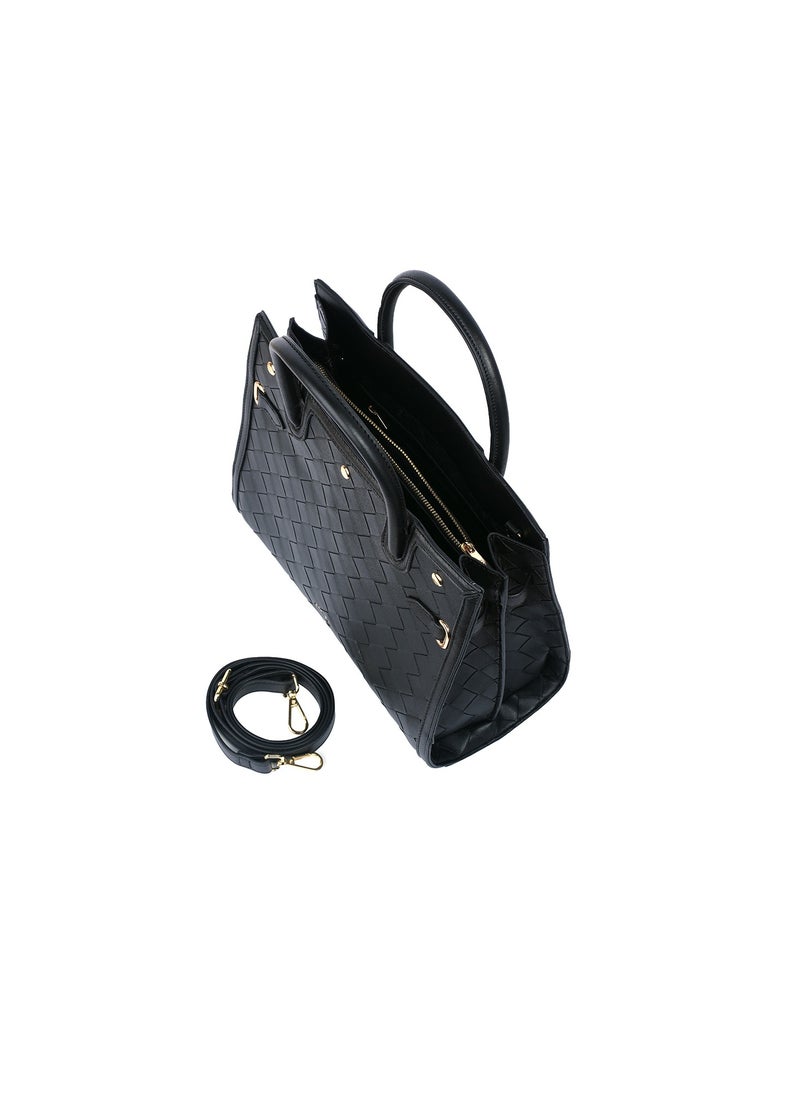 Makeda Ladies Weaved Leather Satchel Handbag with top handles