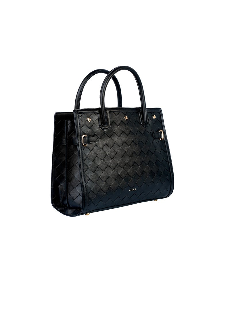 Makeda Ladies Weaved Leather Satchel Handbag with top handles