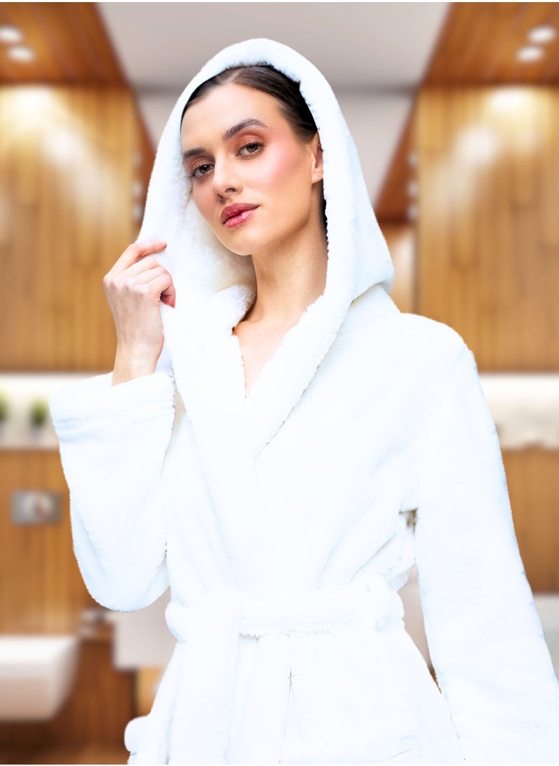 Luxury Hooded Bathrobe for Adults – Ultra-Soft, Absorbent 100% Cotton Robe for Men & Women | Spa & Hotel Comfort, White