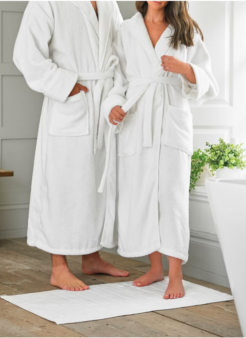 Luxury Hooded Bathrobe for Adults – Ultra-Soft, Absorbent 100% Cotton Robe for Men & Women | Spa & Hotel Comfort, White