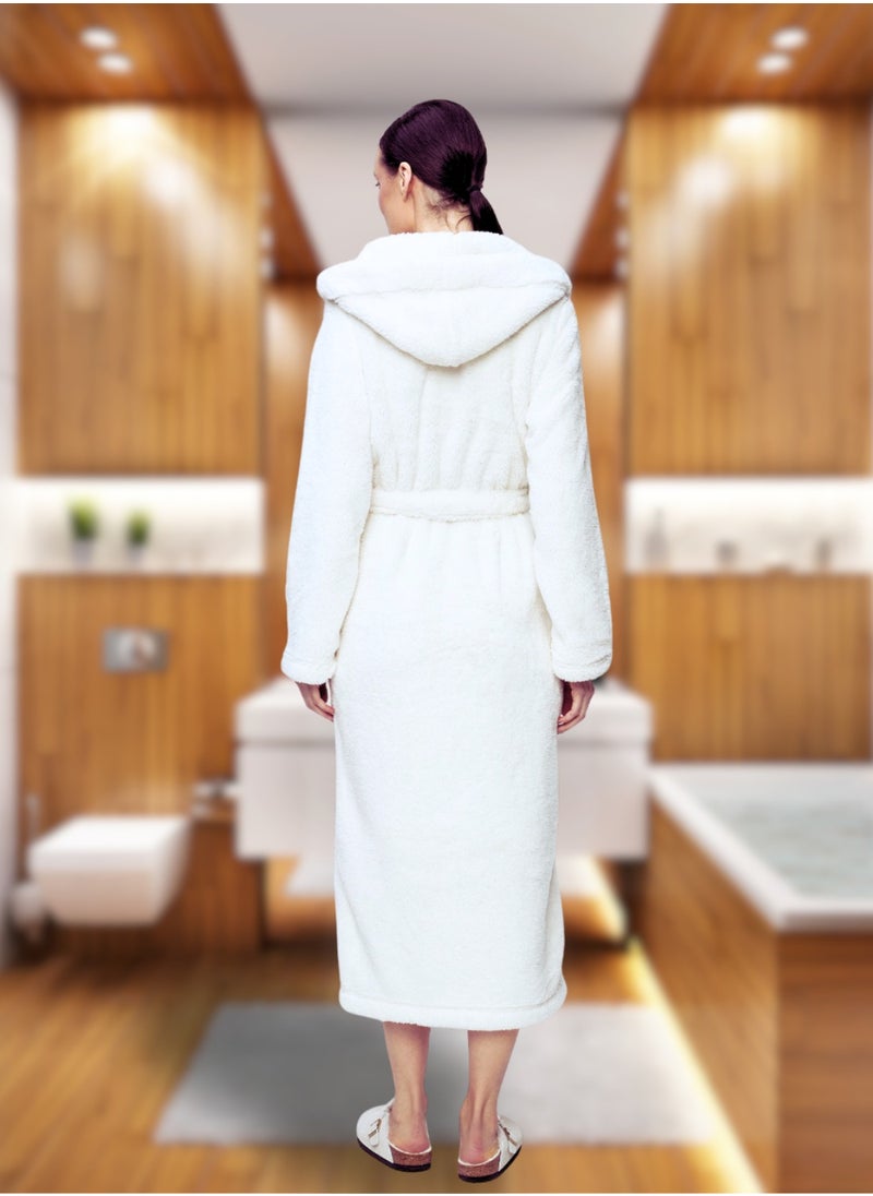 Luxury Hooded Bathrobe for Adults – Ultra-Soft, Absorbent 100% Cotton Robe for Men & Women | Spa & Hotel Comfort, White
