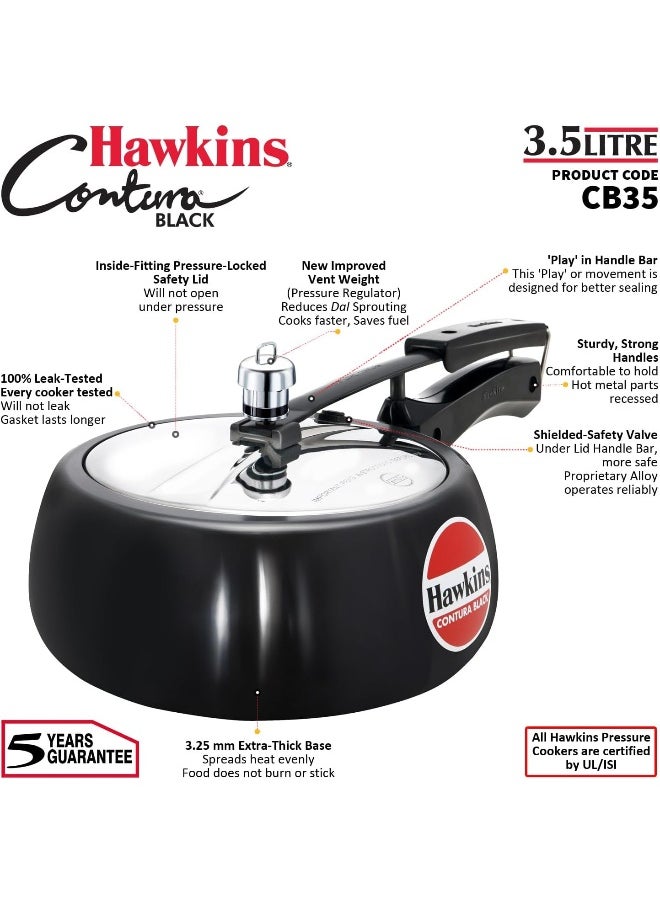 3.5LLiters 3.5 Liters Contura Hard Anodised Aluminium Pressure Cooker,With Inner Lid,Black Black
