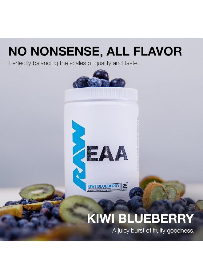 RAW EAA Essential Amino Acids Powder Supplement | Maximize Protein Synthesis, Build Lean Muscle Mass | Increase Strength, Endurance, Recovery | BCAA Energy Supplement | Kiwi Blueberry (25 Servings)
