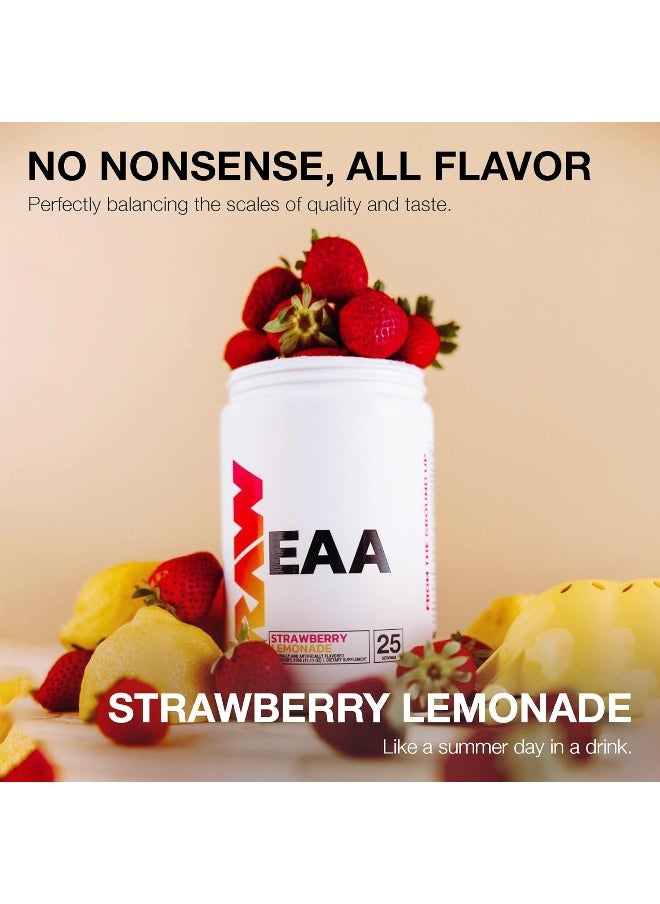 RAW EAA Amino Acids Powder, Strawberry Lemonade (25 Servings) - Pre Workout Amino Energy Powder for Strength, Endurance, Recovery & Lean Muscle Growth - BCAA Amino Acids Supplement for Men & Women