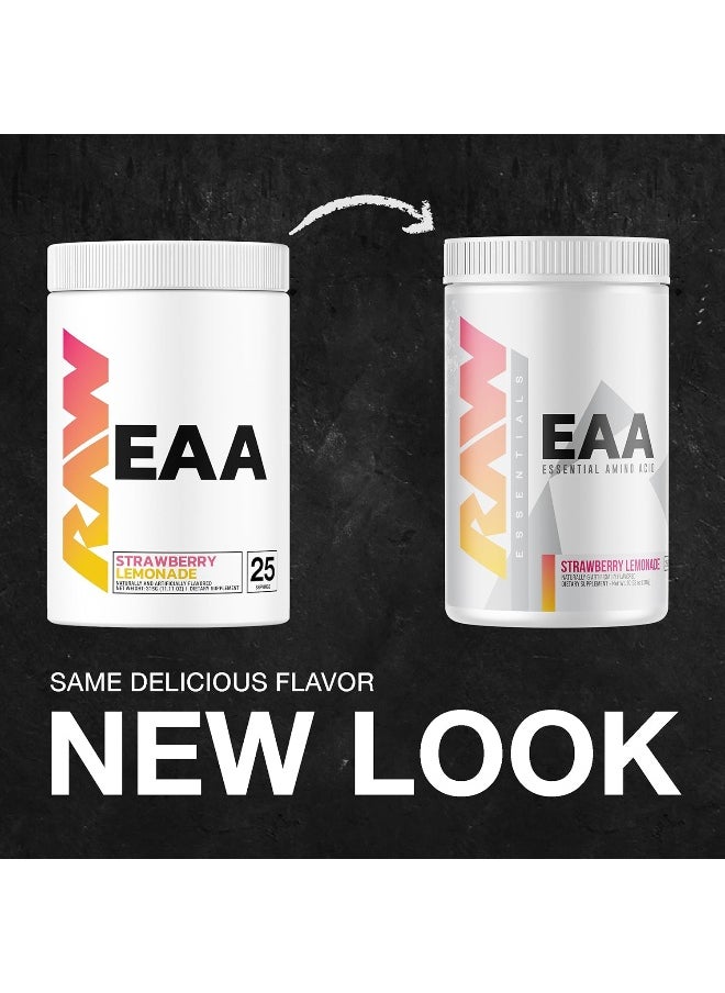 RAW EAA Amino Acids Powder, Strawberry Lemonade (25 Servings) - Pre Workout Amino Energy Powder for Strength, Endurance, Recovery & Lean Muscle Growth - BCAA Amino Acids Supplement for Men & Women