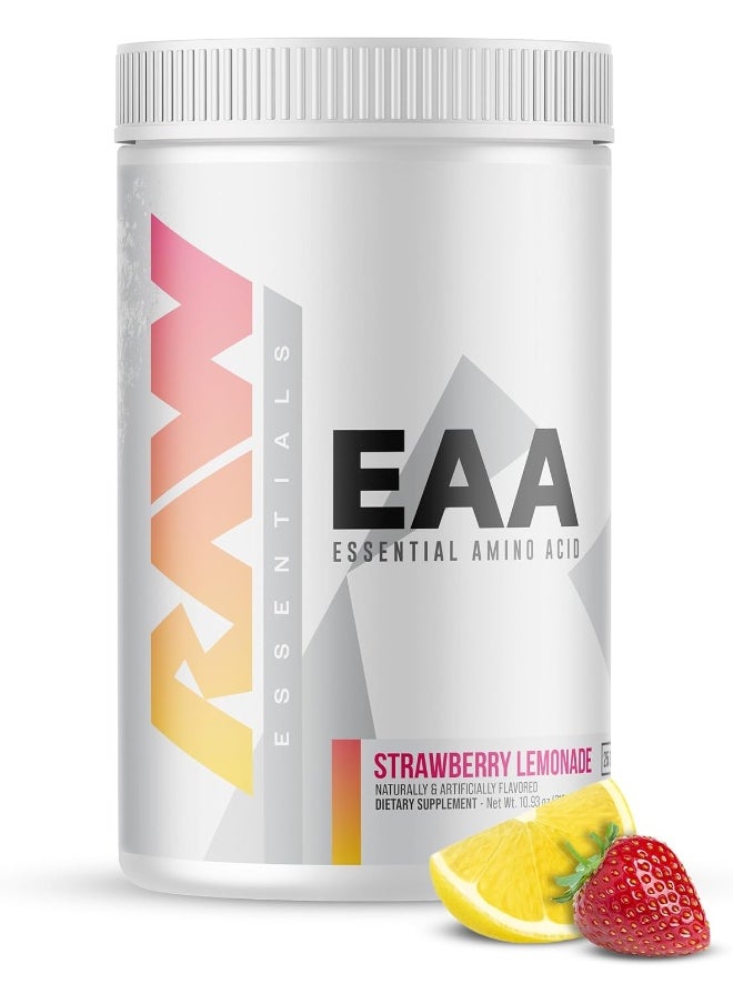 RAW EAA Amino Acids Powder, Strawberry Lemonade (25 Servings) - Pre Workout Amino Energy Powder for Strength, Endurance, Recovery & Lean Muscle Growth - BCAA Amino Acids Supplement for Men & Women