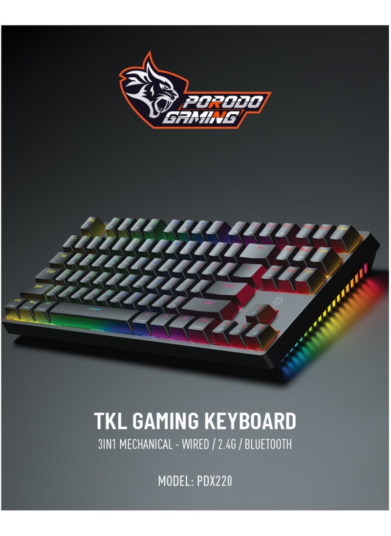 3in1 Wireless Mechanical Keyboard TKL Gateron Switch / USB Wire / 2.4G / Bluetooth Connection / Anti- Ghosting Keys /RGB 20 Modes Lights / Wireless Gaming Keyboard - Black