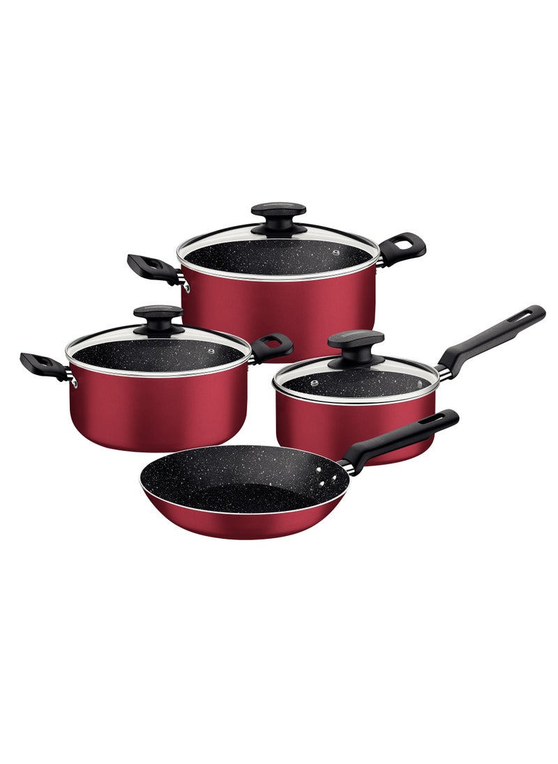 Since 1911,Made in Brazil-  7 Pieces Red Aluminum Cookware Set with Interior and Exterior Starflon Max Nonstick Coating
